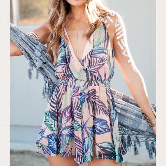 Show Me Your Mumu Olympia Palm Funday Romper XS - Picture 1 of 10